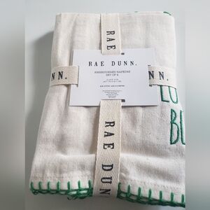 Rae Dunn "lucky & blessed" Embroidered Set of four Napkin Set